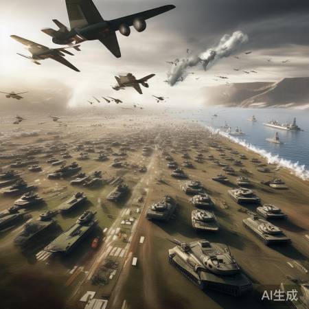 数万兵力，海陆空三军大演习