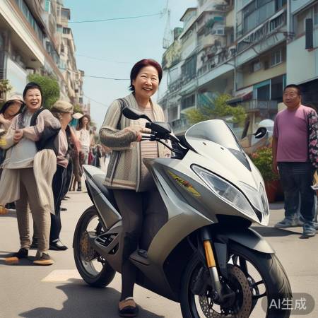 大妈惊现电动摩托车圈