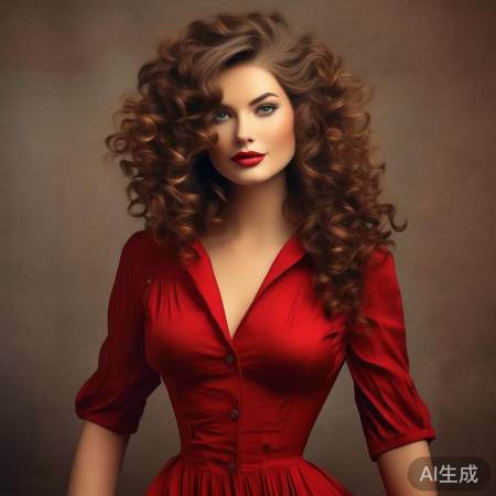 绝美复古卷发,红裙优雅迷人
